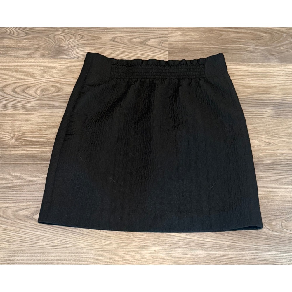 COS Black Textured Crinkle Mini Skirt Smocked Waist A-Line Women's Size 10